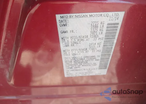 2015 Nissan Pathfinder Platinum/S/Sl/Sv из США, поврежденный, VIN 5N1AR2MN8FC618987